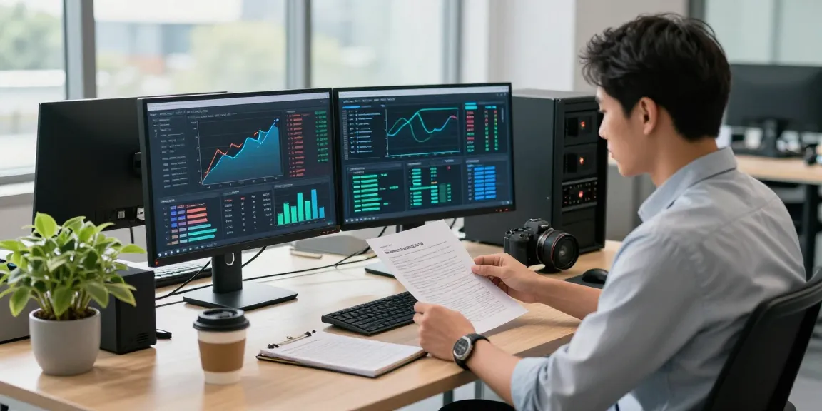 Analyst focused on document fraud detection tools in a modern office.