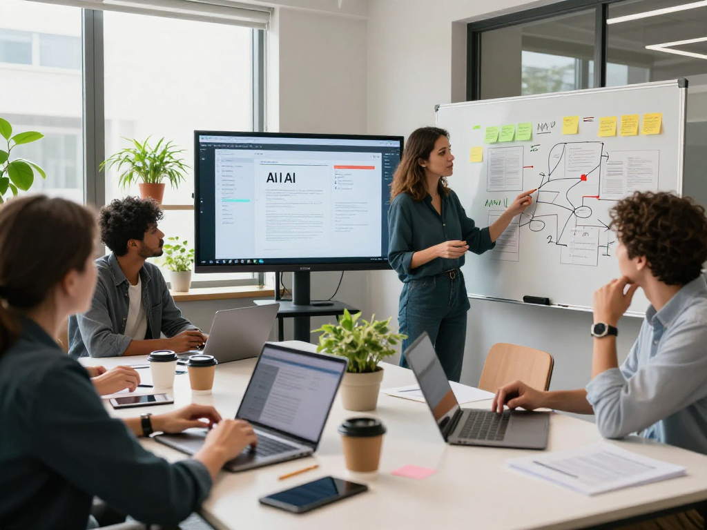 Collaboration session showcasing Juicy ai's digital marketing strategies in a vibrant workspace with engaged professionals.