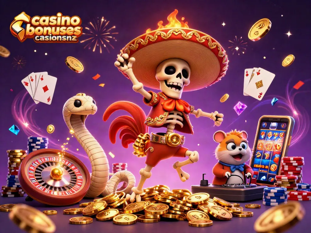 Experience thrilling casino bonuses casinosnz with vibrant characters celebrating on golden coins.